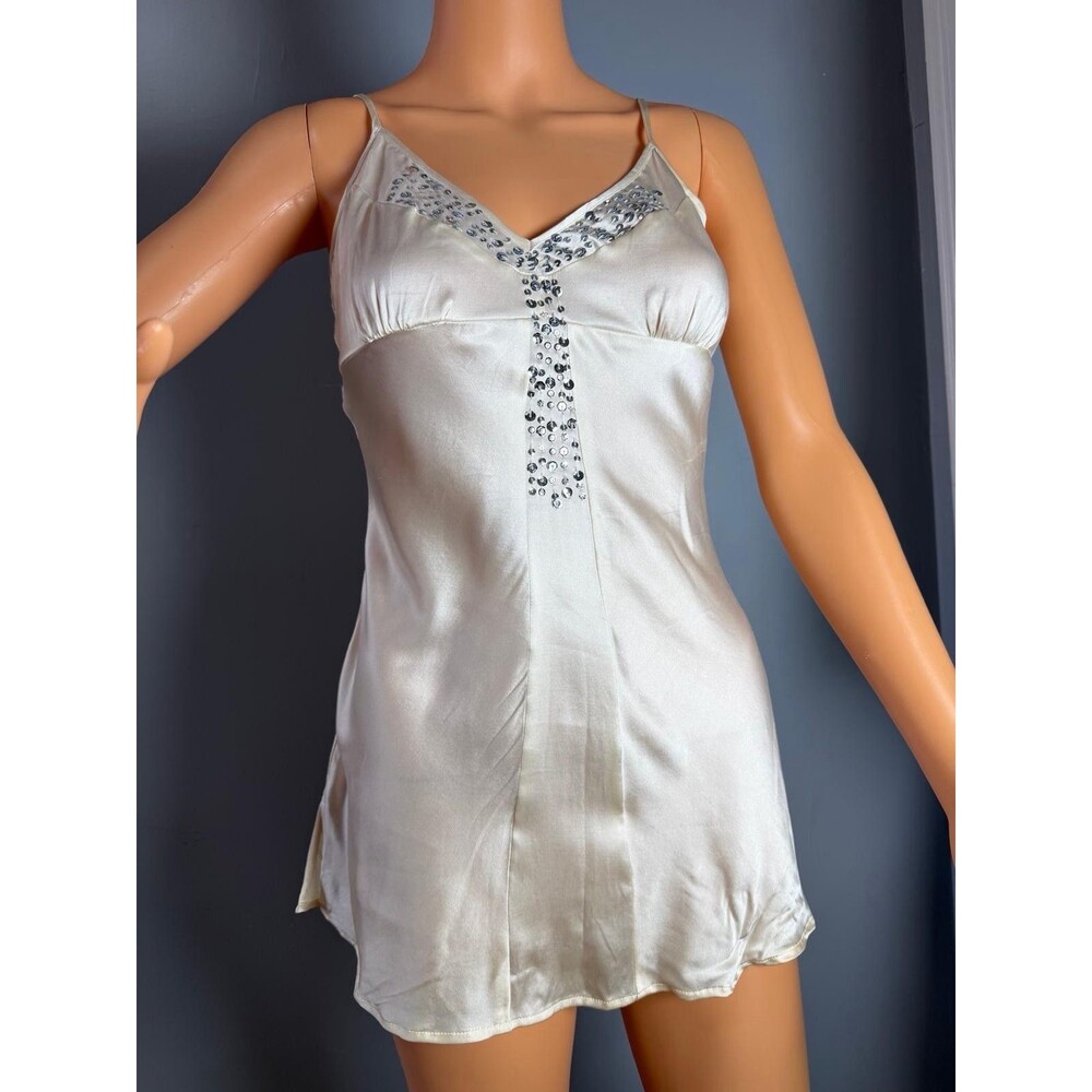 Express NWT Ivory Silk Sequin Nightgown Chemise Slip Dress XS Lingerie Bridal.